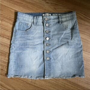 Indigo Rein Light Blue Denim Mini Skirt Button Front Raw Hem